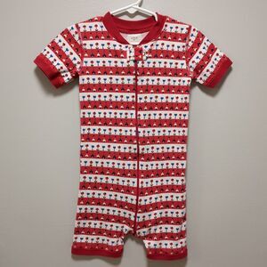Hanna Andersson Red White Blue USA Floral Shortie Romper Sleeper Pajamas - 90 3T